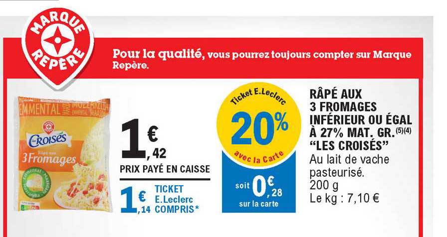 râpé aux 3 fromages inférieur ou égal à 27% mat. gr. "les croisés"