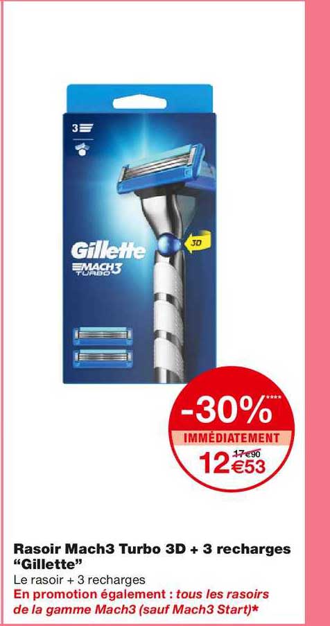 rasoir mach3 turbo 3d + 3 recharges "gillette"