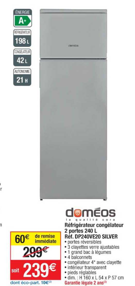 Réfrigérateur Congélateur 2 Portes 240 L Doméos