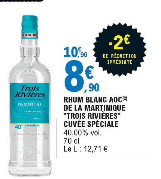 rhum blanc aoc de la martinique "trois rivières" cuvée spéciale