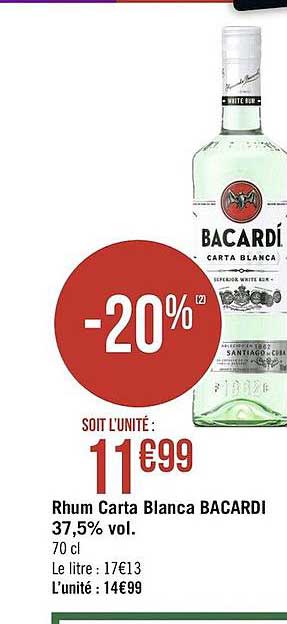 rhum carta blanca bacardi 37,5% vol.