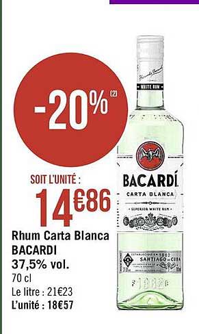 rhum carta blanca bacardi 37.5 vol.
