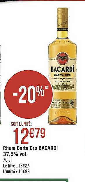 rhum carta oro bacardi 37,5% vol.