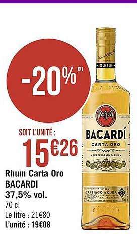 rhum carta oro bacardi 37.5% vol.