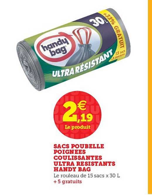 sacs poubelle poignées coulissantes ultra résistants handy bag