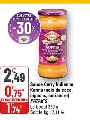 Sauce Curry Indienne Korma (noix De Coco, Oignons, Coriandre) Patak's
