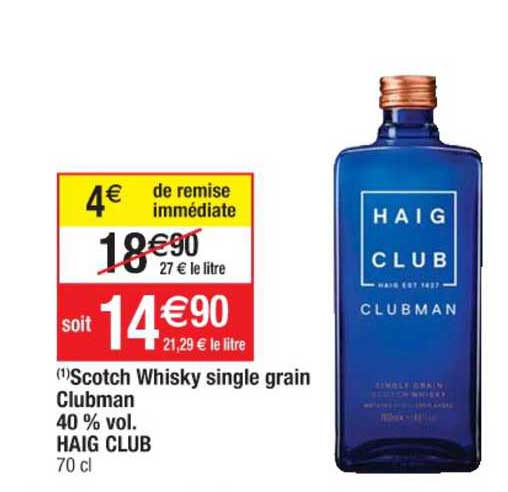 scotch whisky single grain clubman 40% vol. haig club