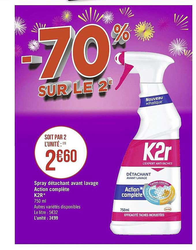 spay détachant avant lavage action complète k2r