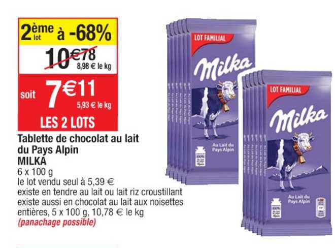 Tablette De Chocolat Au Lait Du Pays Alpin Milka