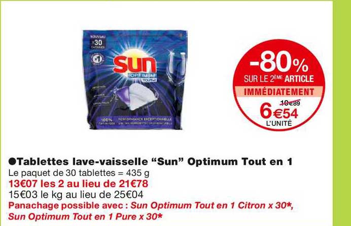 tablettes lave-vaisselle "sun" optimum tout en 1