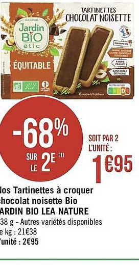 tartinettes à croquer chocolat noisette bio jardin bio léa nature