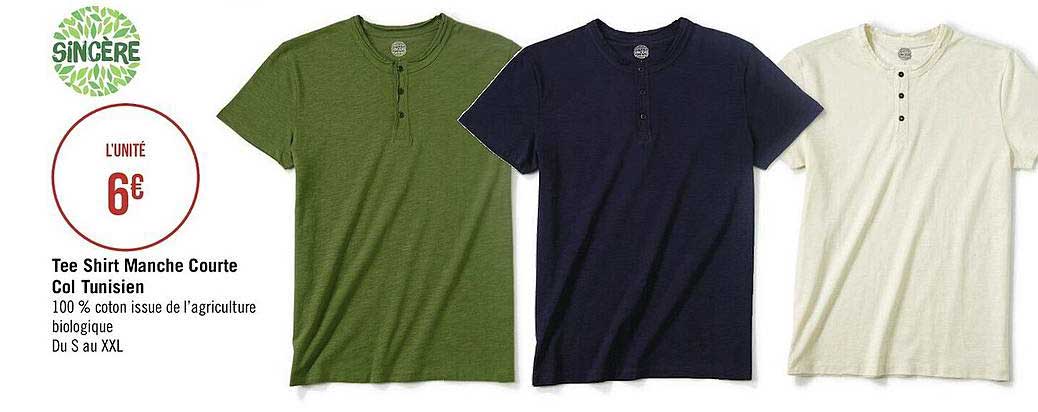 tee shirt manche courte col tunisien sincère