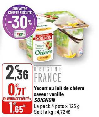 Yaourt Au Lait De Chèvre Saveur Vanille Soignon