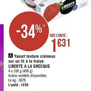 yaourt texture crémeux sur un lit à la fraise liberté à la grecque