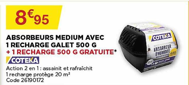 absorbeurs medium avec 1 recharge galet 500g + 1 recharge 500 g gratuite coteka