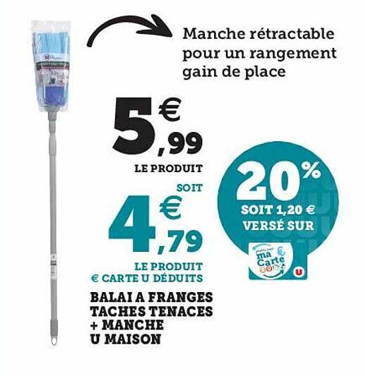 balai à franges taches tenaces + manche u maison