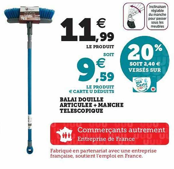 balai douille articulée + manche télescopique