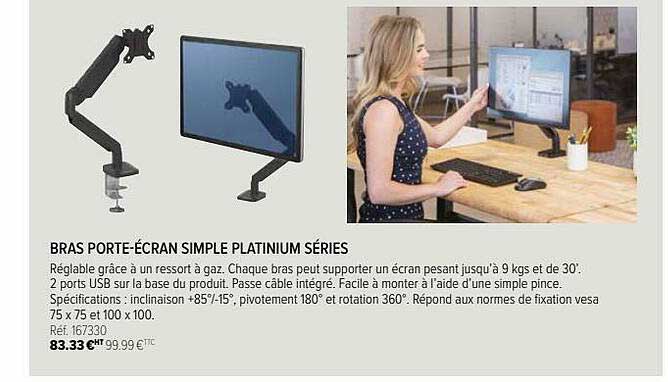 bras porte-écran simple platinium séries
