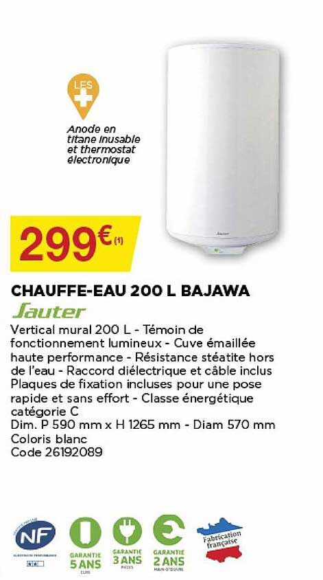 chauffe-eau 200 l bajawa sauter