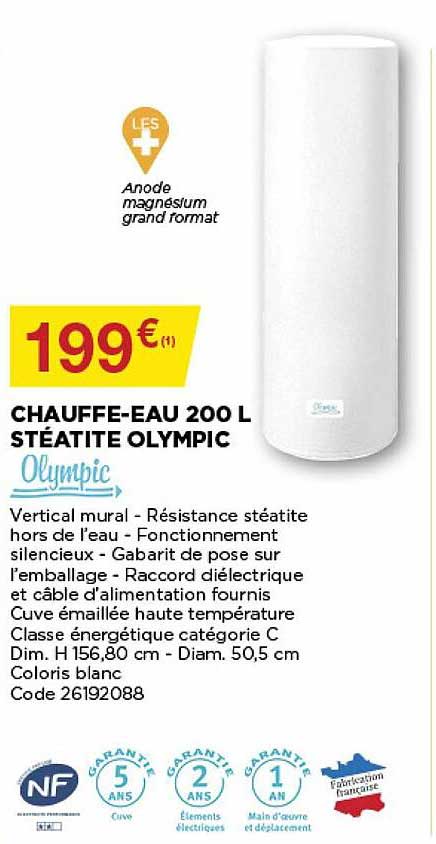 chauffe-eau 200 l stéatite olympic