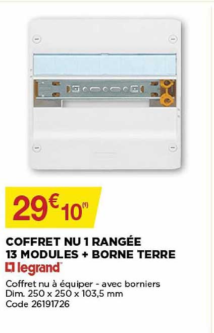 coffret nu 1 rangée 13 modules + borne terre legrand
