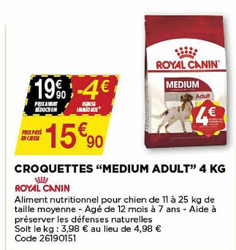 croquettes "medium adult" 4 kg royal canin
