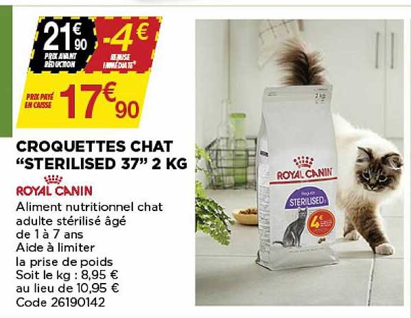 croquettes chat "stérilised 37" 2 kg royal canin