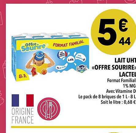 lait uht "offre sourire" lactel
