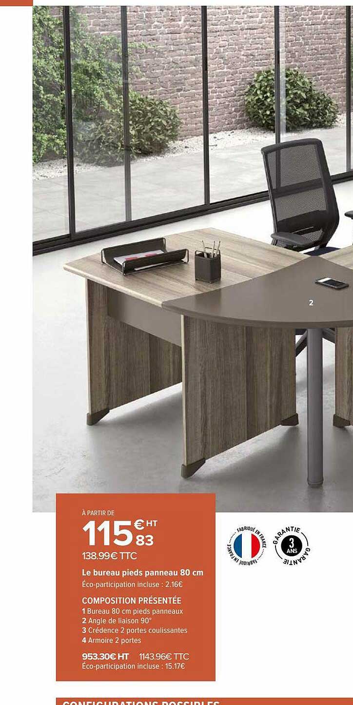 Le Bureau Pieds Panneaux 80 Cm