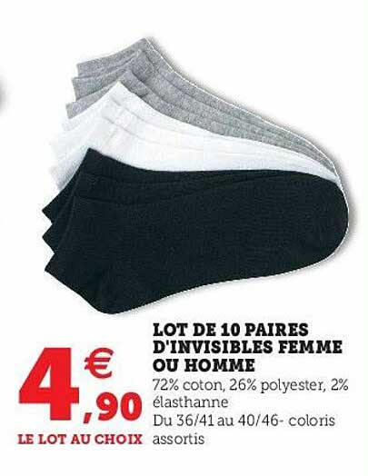 lot de 10 paires d'invisibles femme ou homme