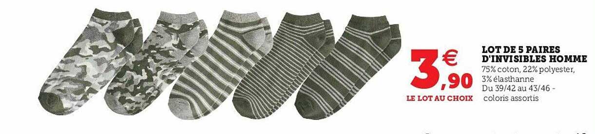 lot de 5 paires d'invisibles homme