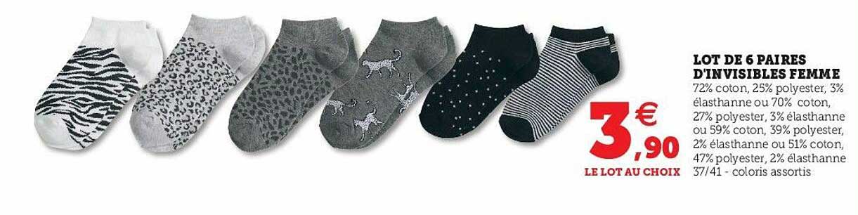 lot de 6 paires d'invisibles femme