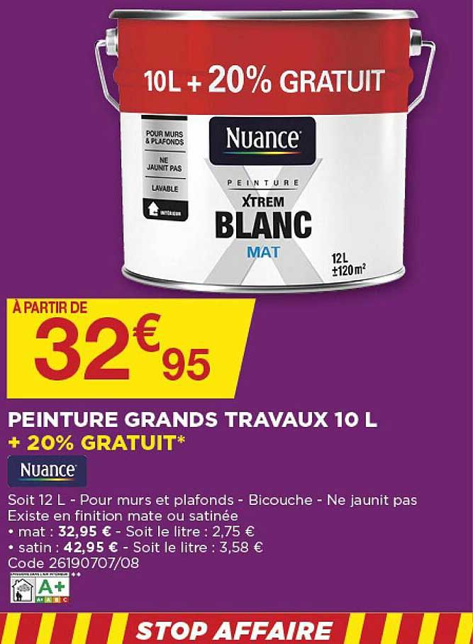 peinture grands travaux 10 l + 20% gratuit nuance