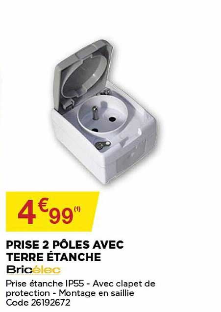 prise 2 pôles avec terre étanche bricélec