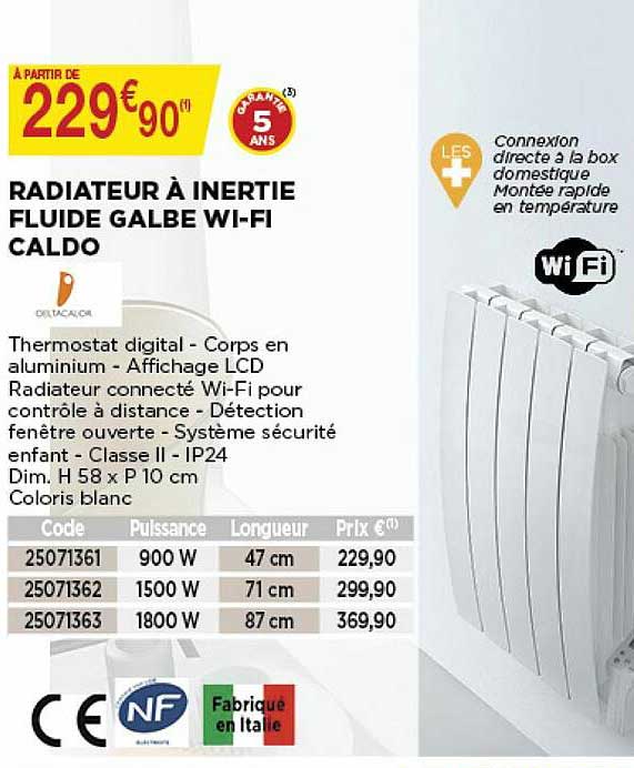 radiateur à inertie fluide galbe wi-fi caldo