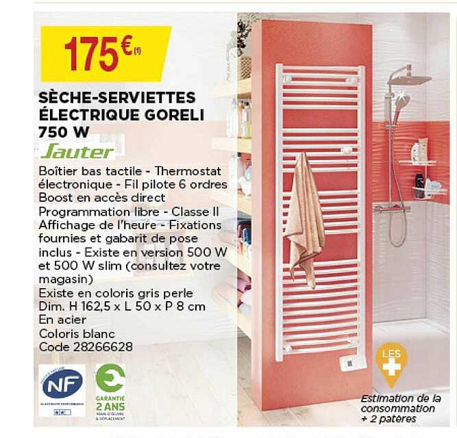 sèche-serviettes électrique goreli 750 w sauter