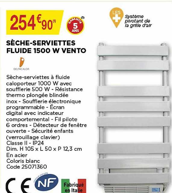 sèche-serviettes fluide 1500 w vento