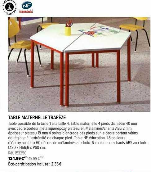 Table Maternelle Trapèze