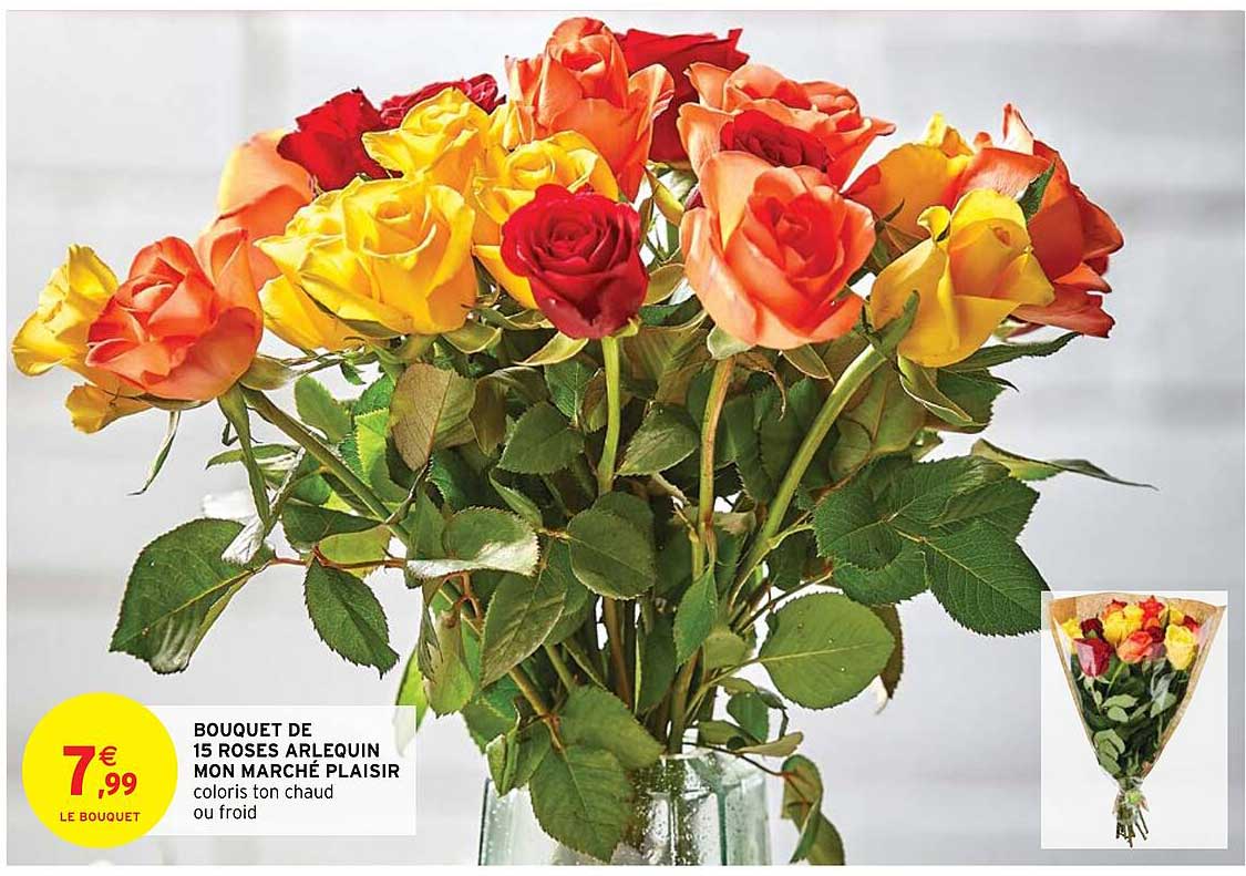 bouquet de 15 roses arlequin mon marché plaisir