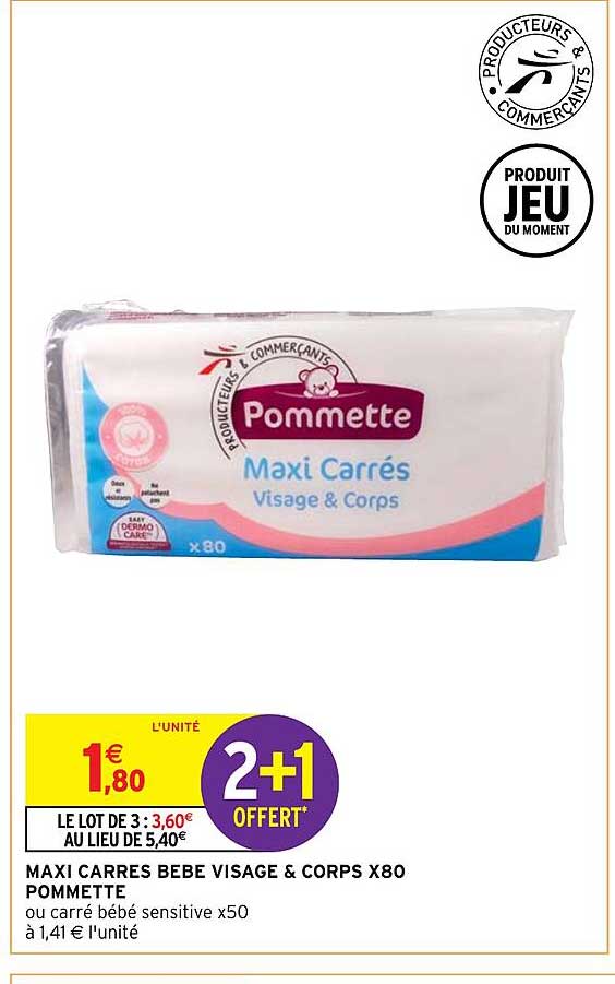 maxi carrés bébé visage & corps x80 pommette