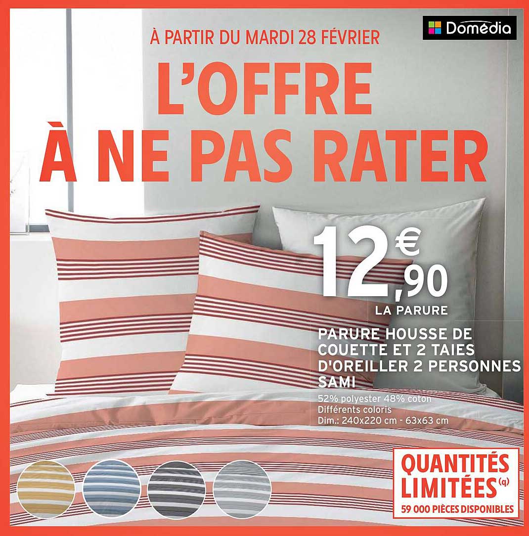 parure housse de couette et 2 taies d'oreiller 2 personnes sami domédia