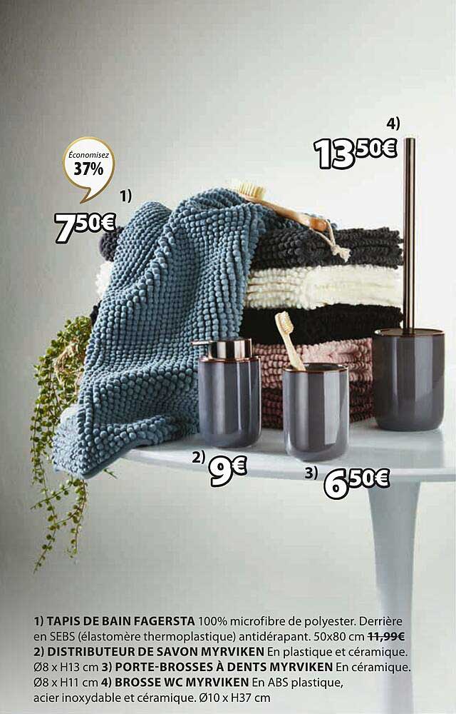 tapis de bain fagersta, distributeur de savon myrviken, porte-brosses à dents myrviken, brosse wc myrviken
