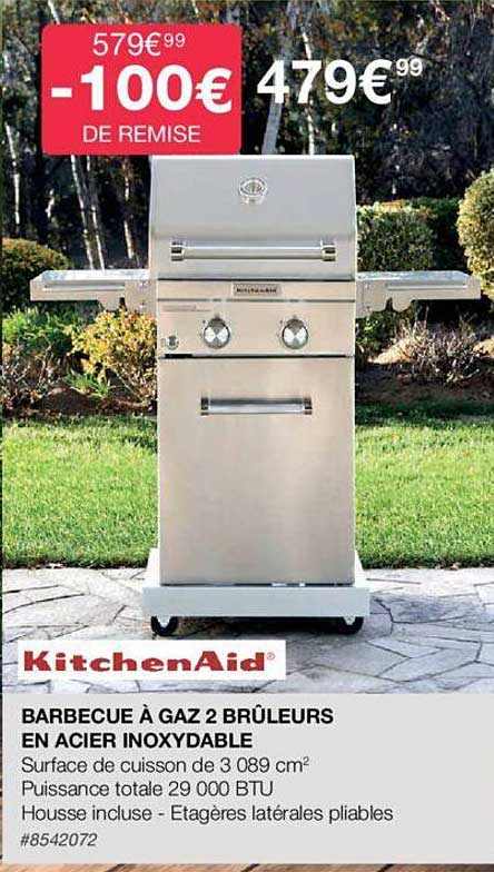 barbecue à gaz 2 brûleurs en acier inoxydable kitchenAid