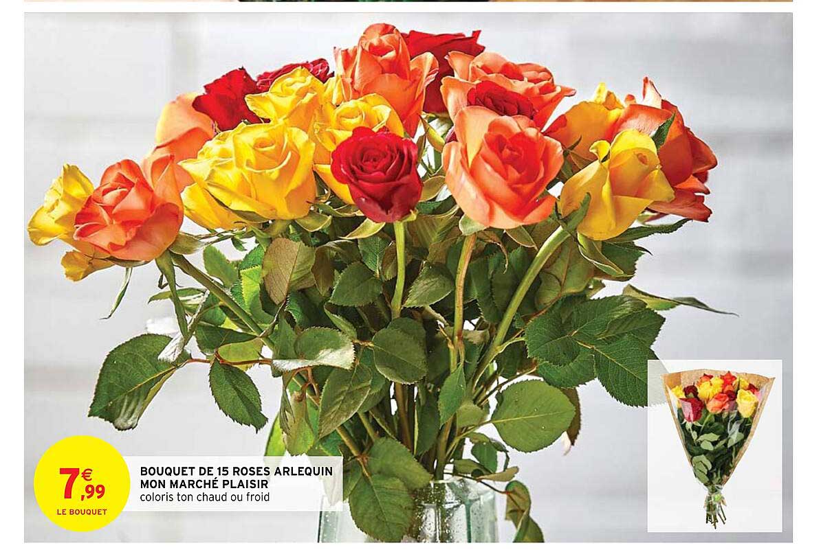 bouquet de 15 roses arlequin mon marché plaisir