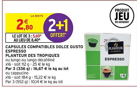 capsules compatibles dolce gusto espresso planteur des tropiques