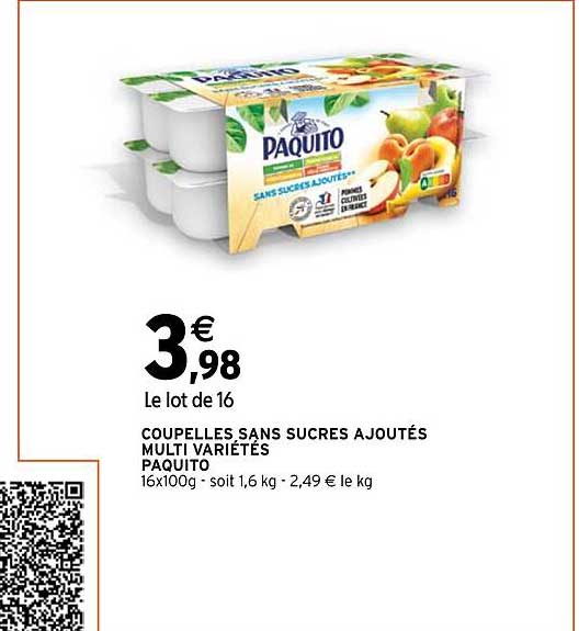 Coupelles Sans Sucres Ajoutés Multi Variétés Paquito