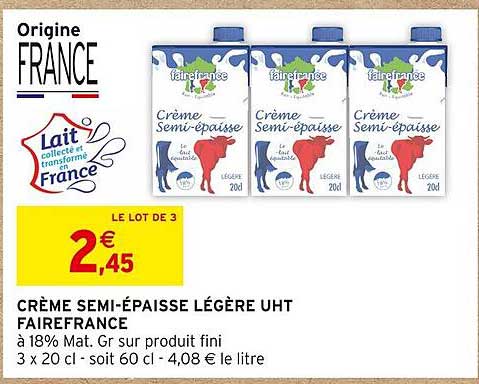 crème semi-épaisse légère uht fairefrance