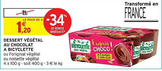 dessert végétal au chocolat à bicyclette