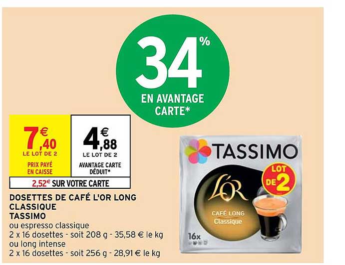 Dosettes De Café L'or Long Classique Tassimo