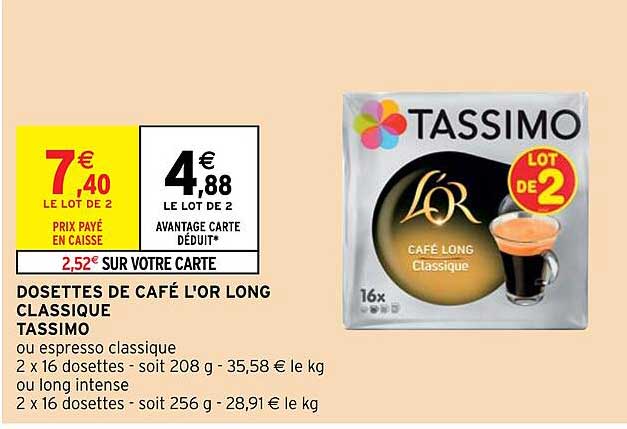 Dosettes De Café L'or Long Classique Tassimo